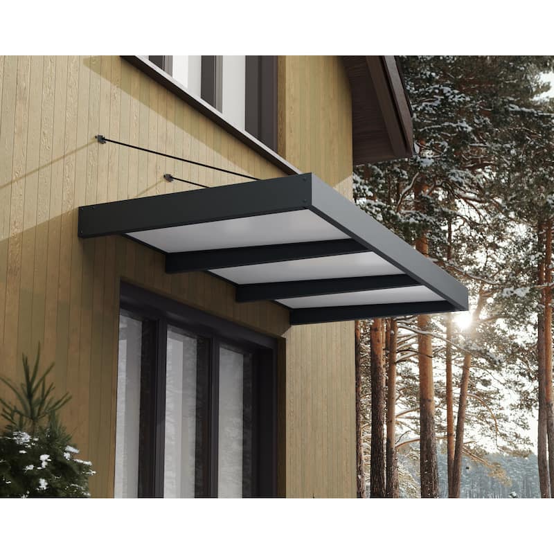 Sophia XL 5 ft. Door Awning Kit - Grey Structure & White Opal Panels