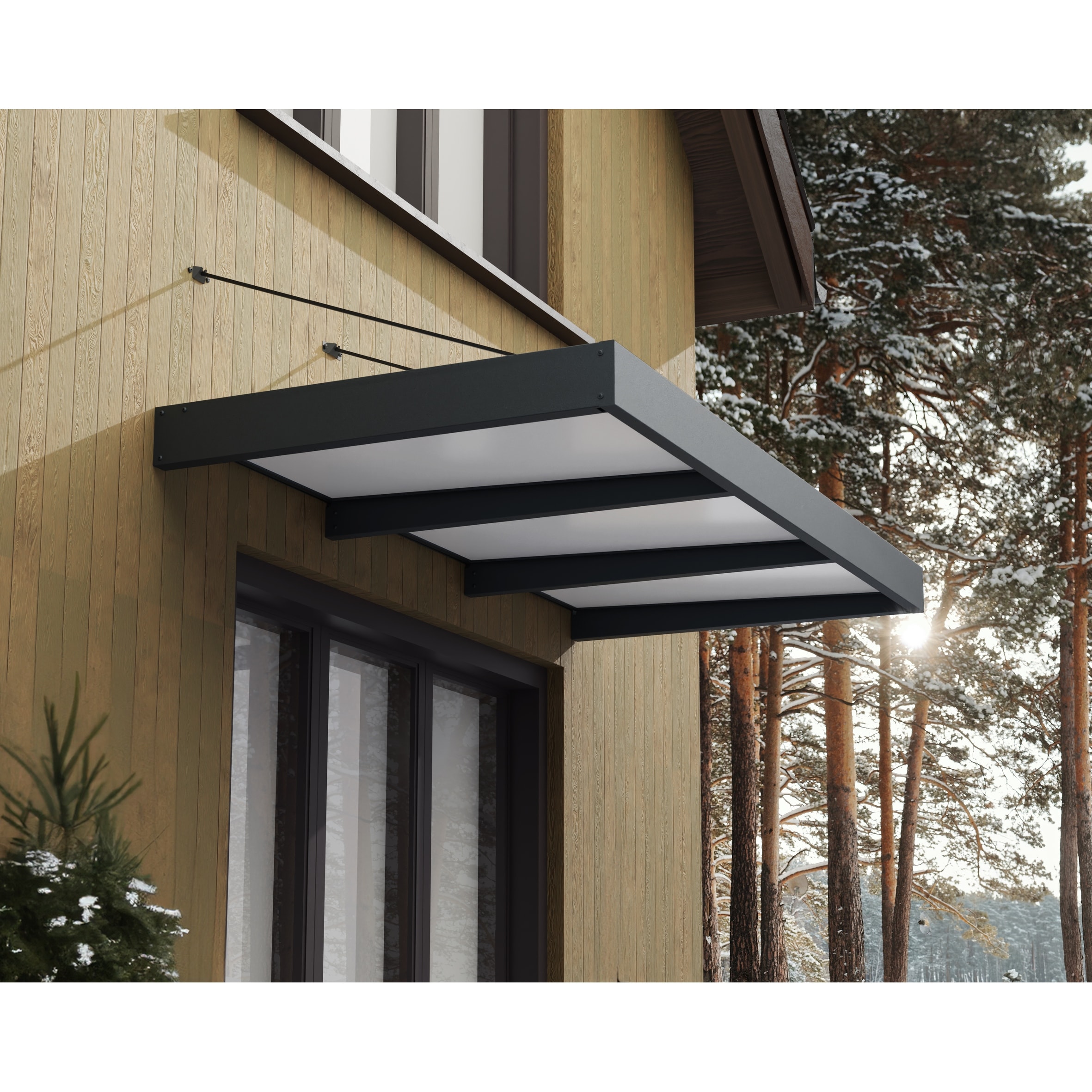 Sophia XL 5 ft. Door Awning Kit - Grey Structure & White Opal Panels