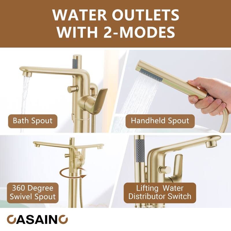 CASAINC Single-Handle Freestanding Floor-Mount Roman Tub Faucet with Handheld Shower