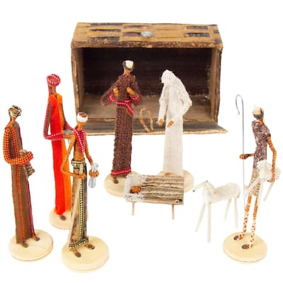 Colorful Banana Fiber Kenya Nativity Set with Box