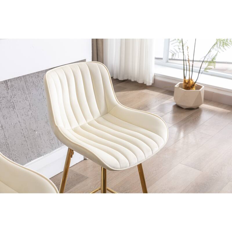 30 inch Set of 2 Bar Stools,with Chrome Footrest Velvet Fabric Counter Stool Golden Leg Simple High Bar Stool,black