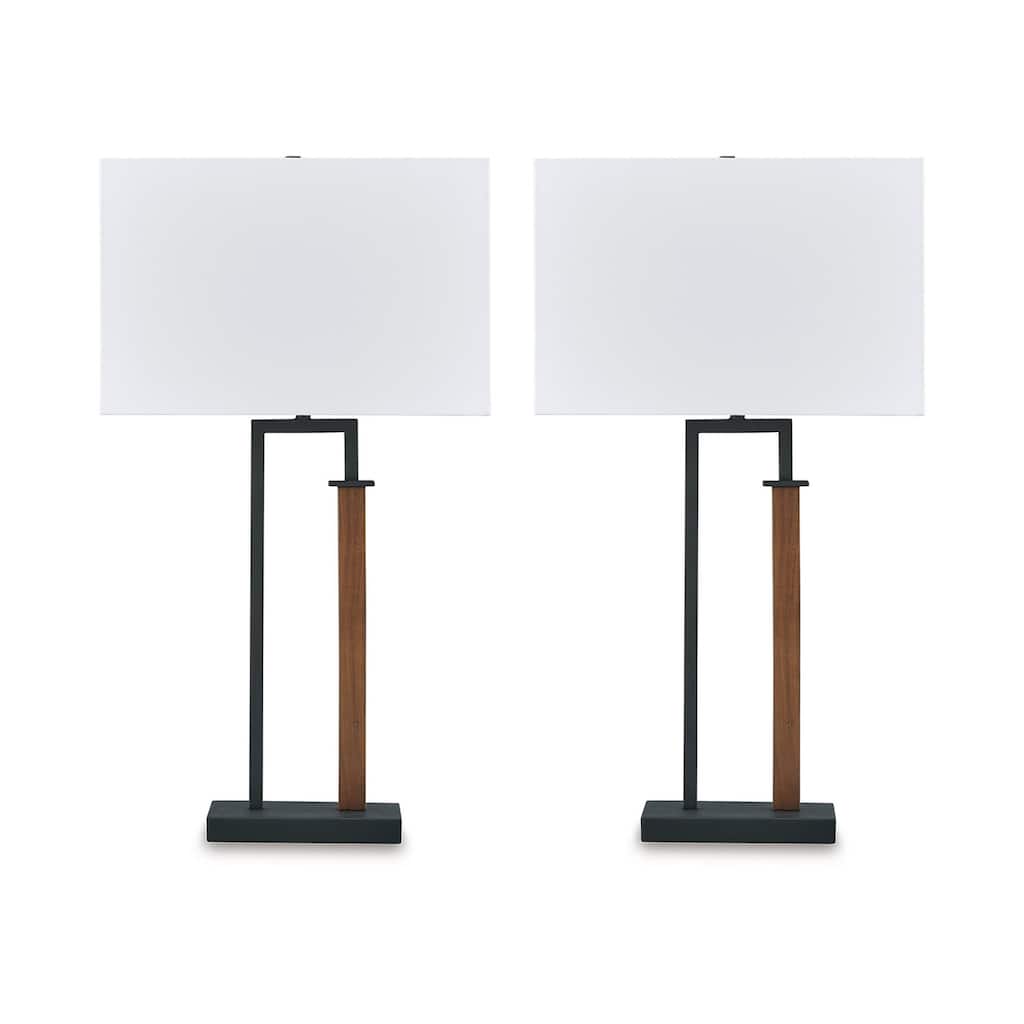 Table Lamp Set of 2, Curved Wired Bronze Base, White Fabric Shade