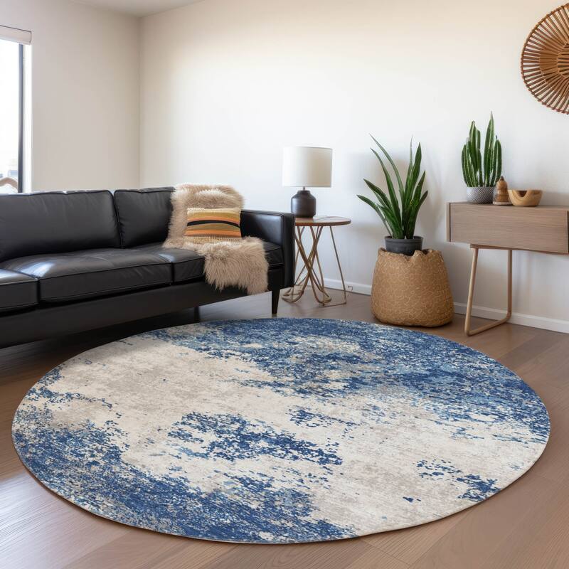 Machine Washable Indoor/ Outdoor Abstract Pixels Chantille Rug - Navy - 8' x 8'