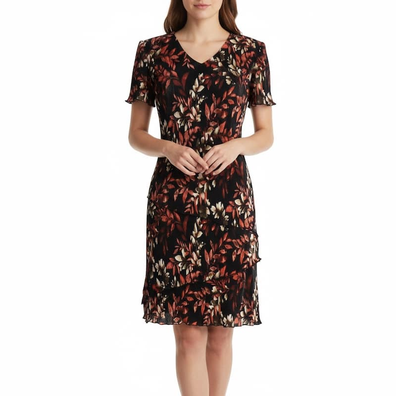 Connected Apparel Short Sleeve Mid-Length Printed Dress
