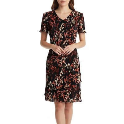 Connected Apparel Short Sleeve Mid-Length Printed Dress