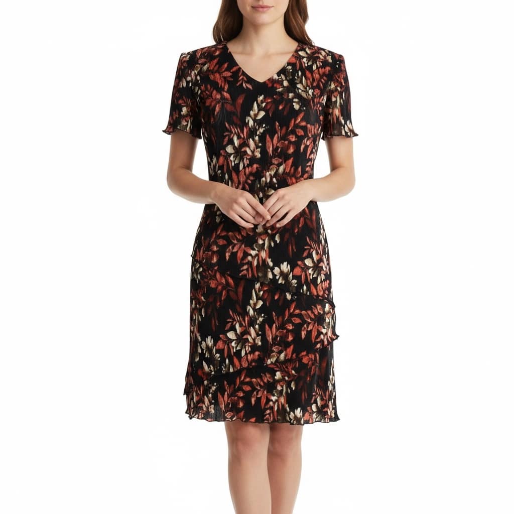 Connected Apparel Short Sleeve Mid-Length Printed Dress