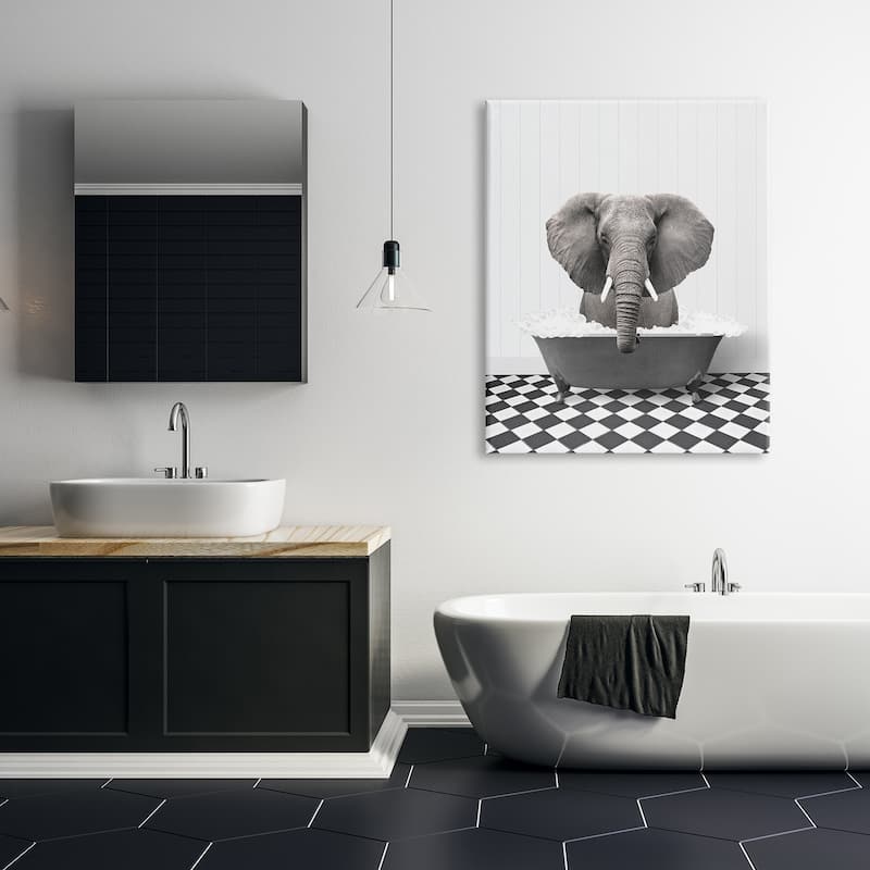 Stupell Elephant Bathing in Tub Canvas Wall Art Design by Lettered and Lined