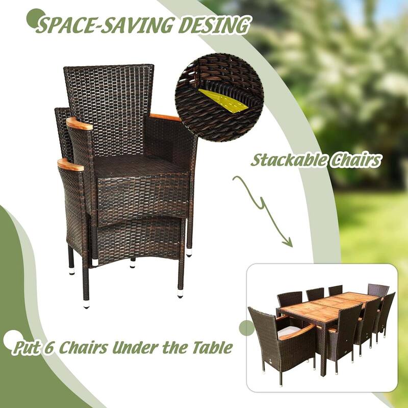 9 PCS Patio Dining Set Outdoor Rattan Stackable Conversation Set