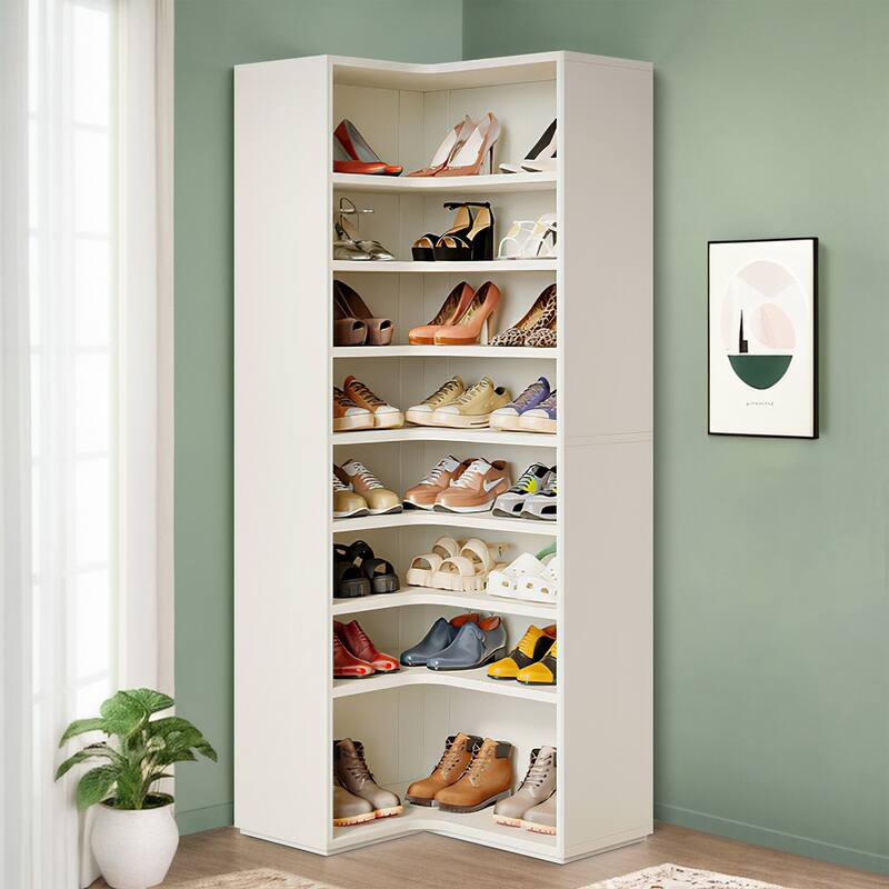 9-Tier Shoe Cabinet, 24-32 Pairs Freestanding Shoe Rack Shoe Organizer - White