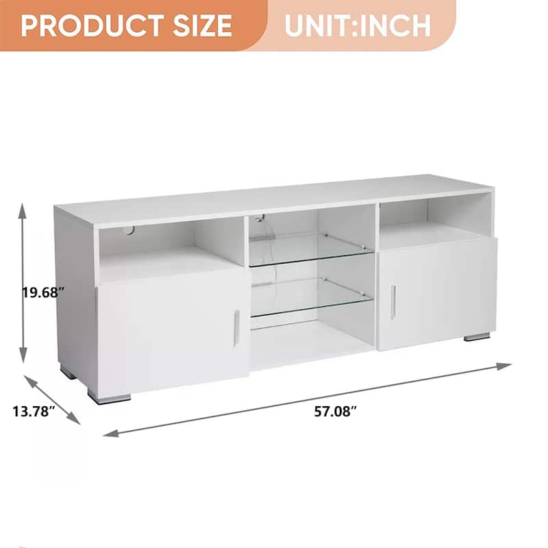 LED TV Stand for 55" TV, High Glossy Entertainment Center - 57.1(L) x 15.7(W) x 13.8(H) inch