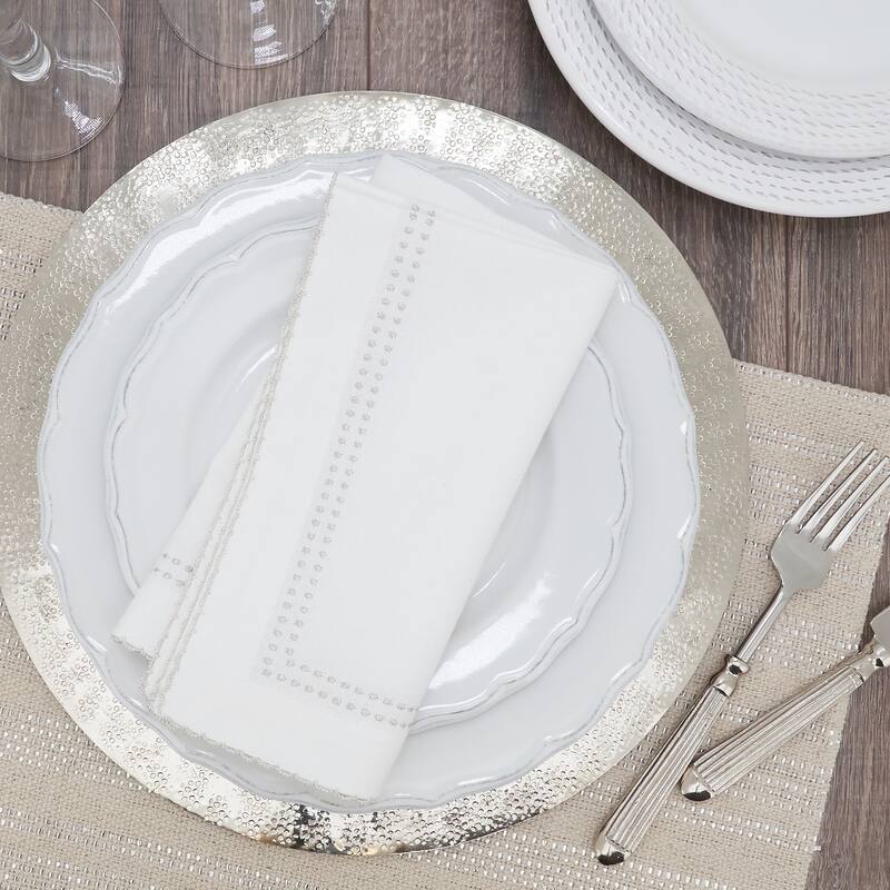 Table Napkins With Embroidered Border Design (Set of 4) - 18"x18"