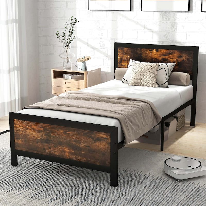 Costway Twin/Full/Queen Size Metal Bed Frame with Headboard & - Twin