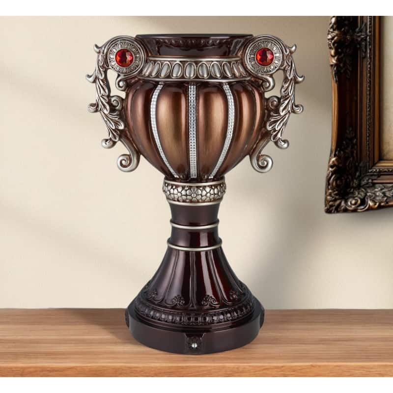 Bronze and Silver Polyresin Urn Table Vase with Stone Embellishments