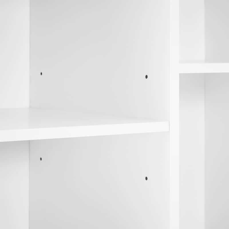Free Standing Tall Storage Cabinet Floor Cabinet for Bathroom with Adjustable Shelves, Large Flip-Out Basket & Enclosed Cabinets