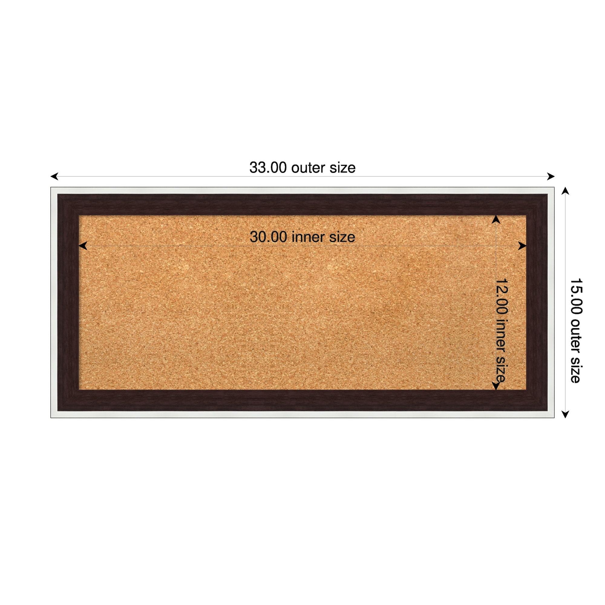 Maya Espresso Silver Framed Cork Board - Bulletin Board, Organization Board, Pin Board