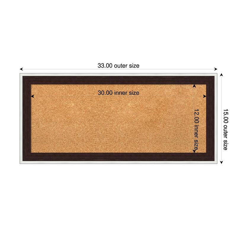 Maya Espresso Silver Framed Cork Board - Bulletin Board, Organization Board, Pin Board - Natural - 33 x 15 in
