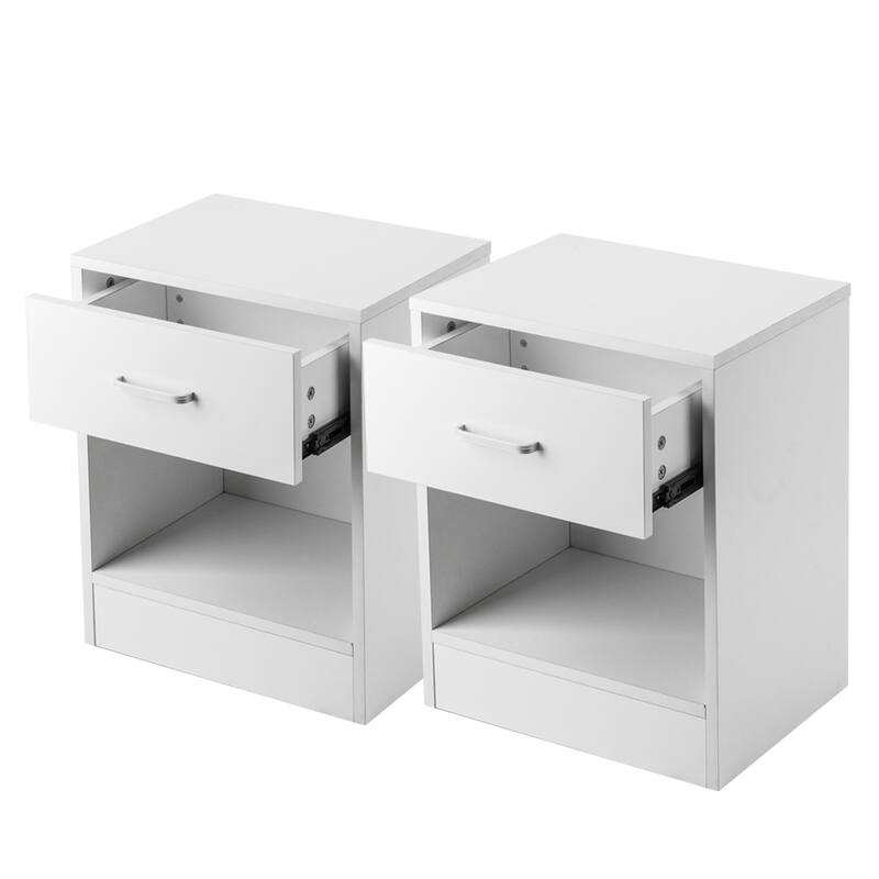 White 2-Drawer Nightstand in 15mm Density Board with Spacious Storage Set of 2