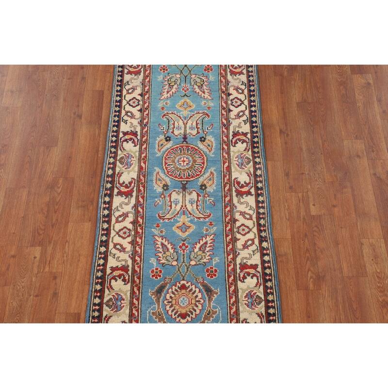 Light Blue Kazak Runner Rug Hand-Knotted Wool Carpet - 2'1" x 5'8"