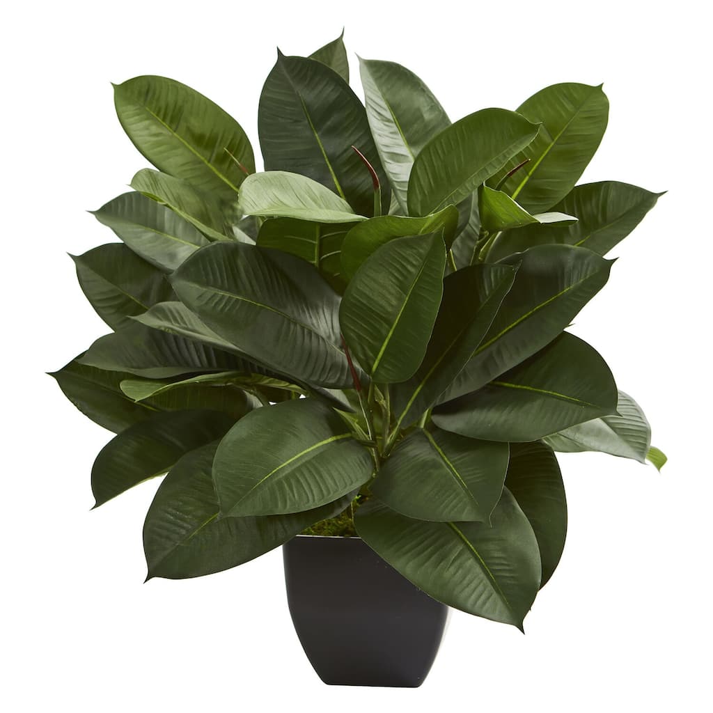 Artificial Ficus Plant Indoor - Realistic Green Foliage Decor - 23" Tall Faux Oak Tree for Home Office Living Room