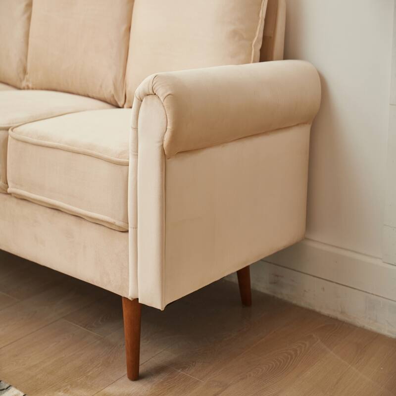 Plush Microfiber Sofa, High-Density Foam Comfort, Solid Wood Frame