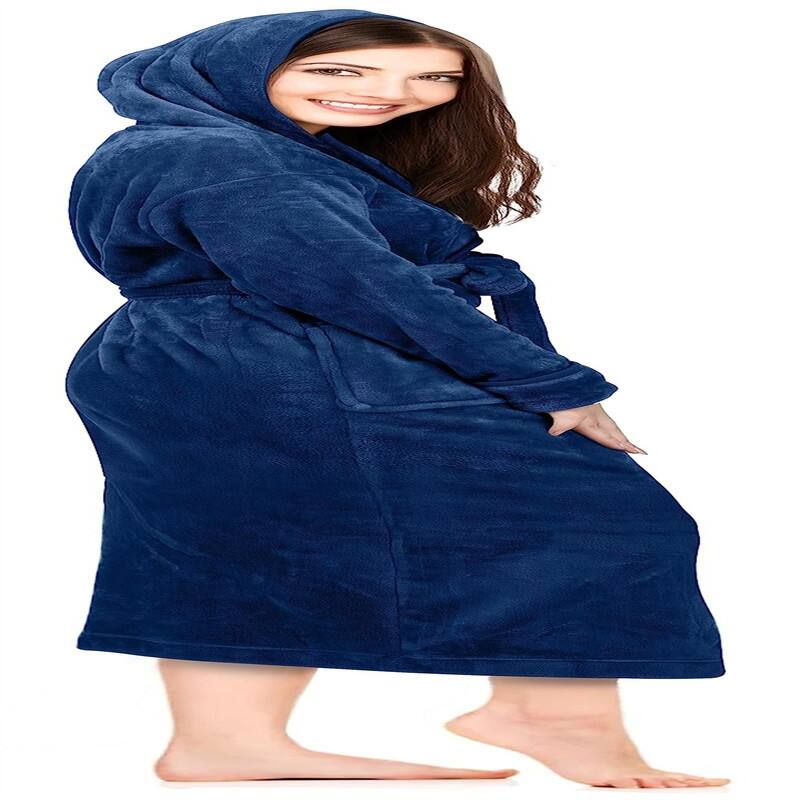 Women's Fleece Hooded Bathrobe Plush