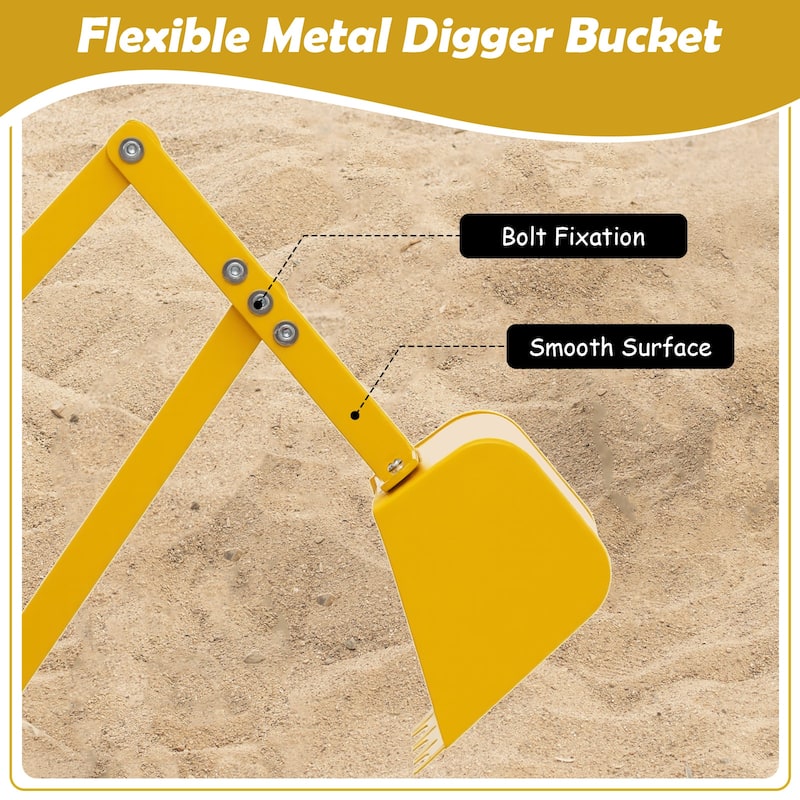 Yellow Sturdy Metal Sand Digger Toy with 2-Hand Controls and Ergonomic Seat for Kids - 44" x 16" x 25"