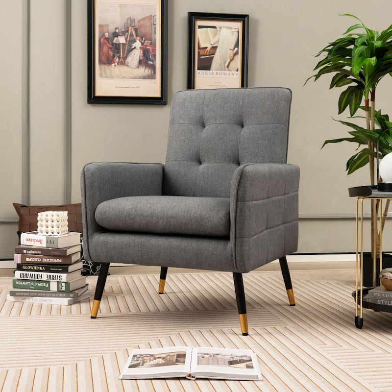 Linen Fabric Accent Chair with Removable Seat Cushion - 28.5" x 25.5" x 35.5"