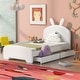 preview thumbnail 3 of 6, White+2 Drawers Chenille Upholstered Twin Size Platform Bed with Cartoon Ears Headboard