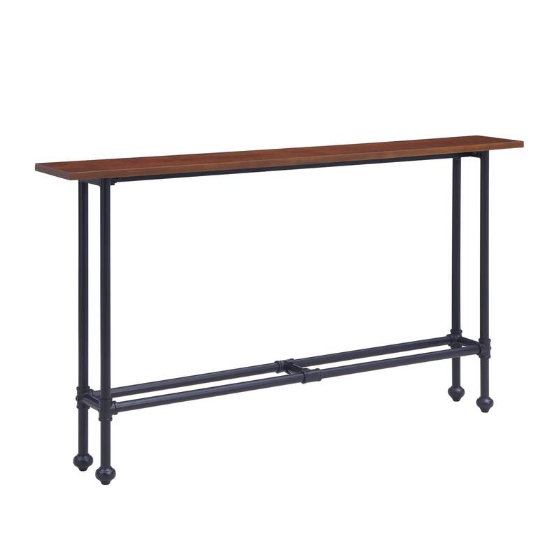 Espresso Wood Rectangular Console Table with Black Metal Base - 56" L x 8" W x 30" H