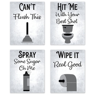 Sweet Jojo Designs Grey 80's Music Song Bathroom Art Wall Decor Art Prints Set of 4 Black White Vintage Farmhouse Retro 80s Boho