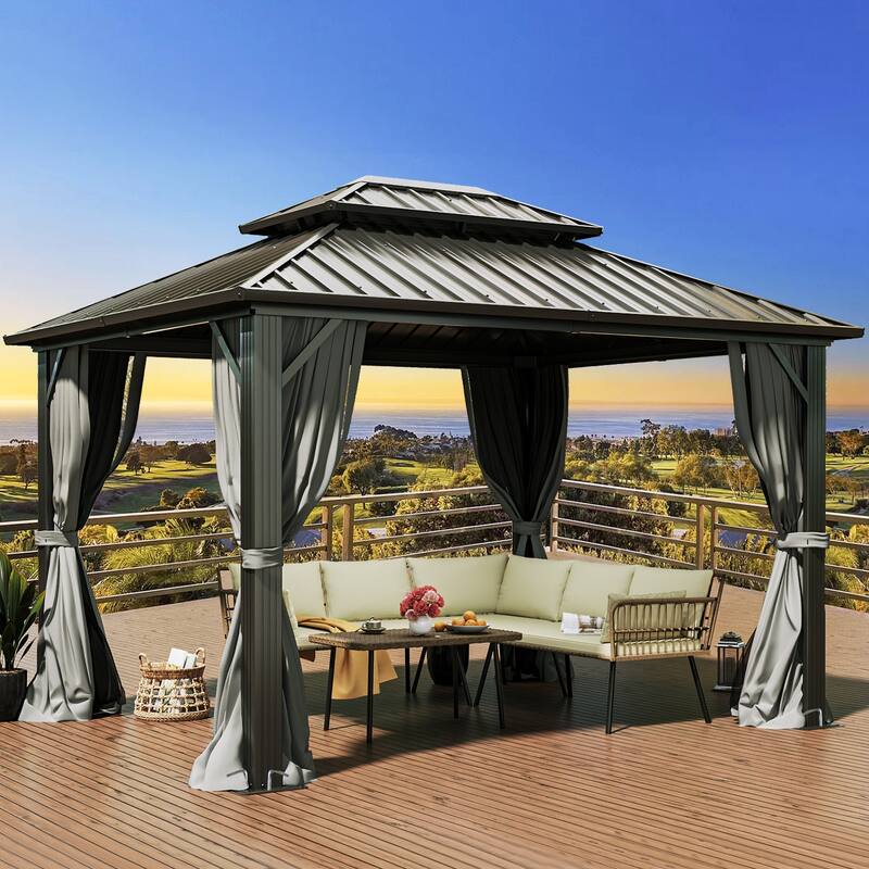 12 Ft. W x 10 Ft. D Aluminum Patio Gazebo - 10×12 - Black