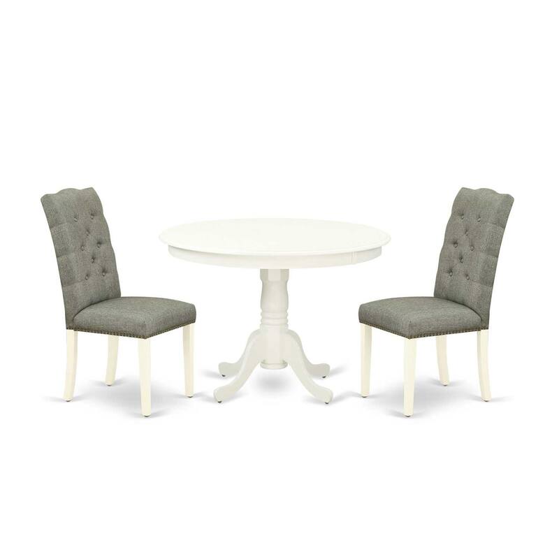 3-Piece Linen White Finish Solid Wood Top-Round Dining Room Set-Seats 4