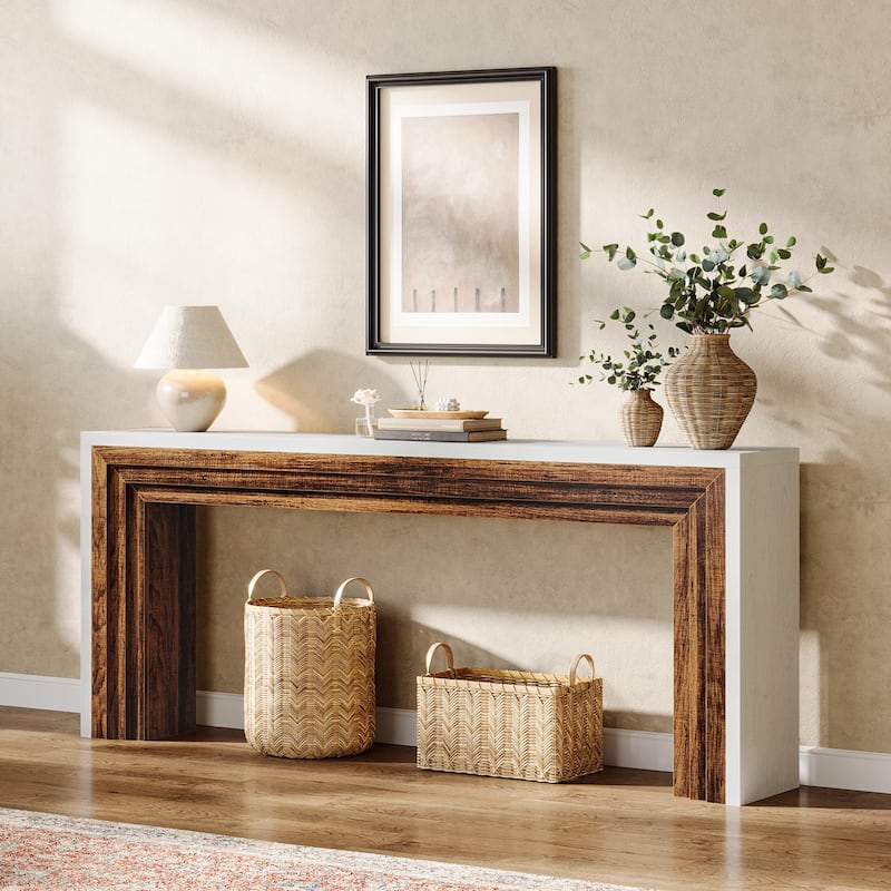 70.9 Inches Extra Long Console Sofa Table for Living Room Entryway - 11.61" D x 70.9" W x 32.68" H - White&Brown