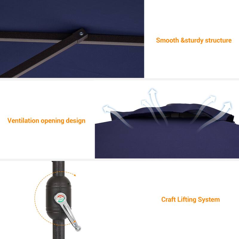 BONOSUKI Patio Rectangular Market Umbrella with Tilt and Crank