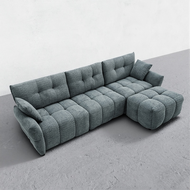 4-Seat Sectional Sofa Couch with Chaise, Tufted L-Shaped Modular Sofa with Pillows, Pocket Spring Cushions & Solid Wood Frame