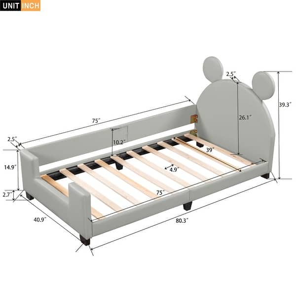 dimension image slide 1 of 2, Twin Upholstered Daybed with Carton Ears Headboard, Grey
