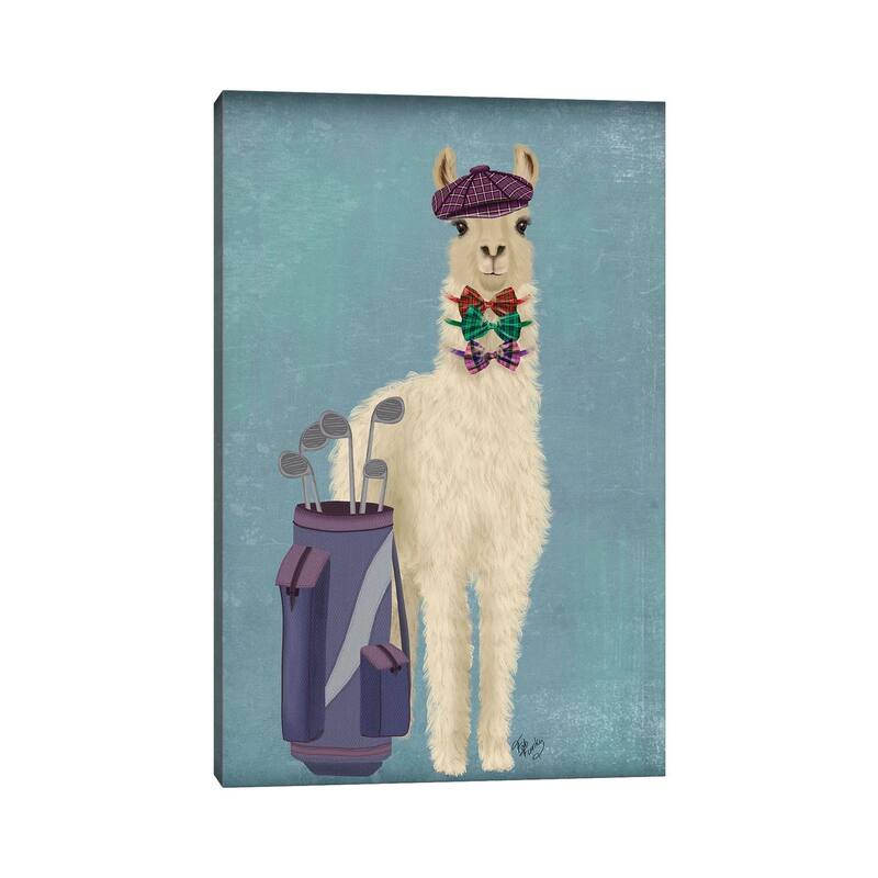 iCanvas "Llama Golfing" by Fab Funky Canvas Print