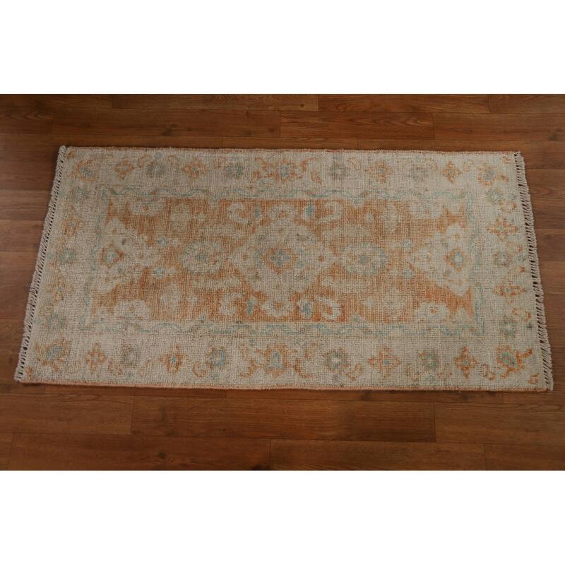 Muted Traditional Oushak Turkish Oriental Rug Wool Hand-knotted Carpet - 1'11" x 3'9"