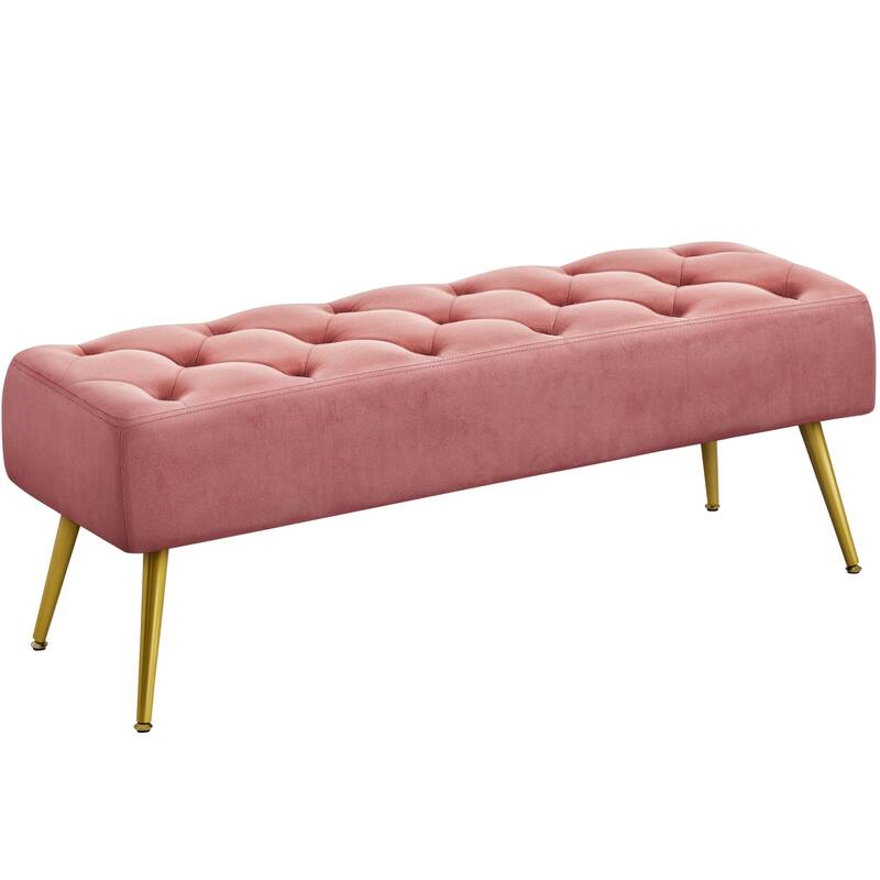 Yaheetech Upholstered Footstool Velvet Ottoman Button-Tufted Table Bench - 45"×16"×17" - Pink