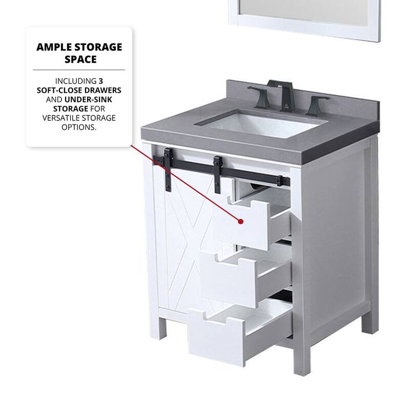 Marsyas 30 in W x 22 in D Ash Grey Bath Vanity, White Quartz Countertop and 28 in Mirror