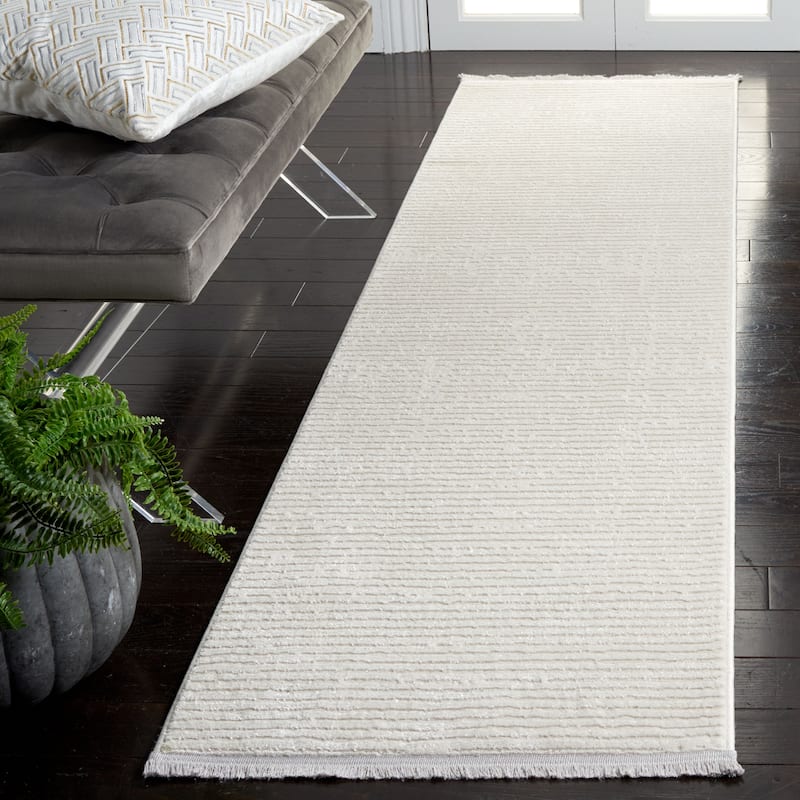 SAFAVIEH Whisper Cathalijne Contemporary Stripe Fringe Rug - 2'2" x 8' Runner - Ivory