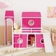 preview thumbnail 32 of 57, House Low Loft Bed with Slide & Tent Solid Wood Kids Loft Bed Frame with Tower and Ladders for Kids Teens Boys & Girls
