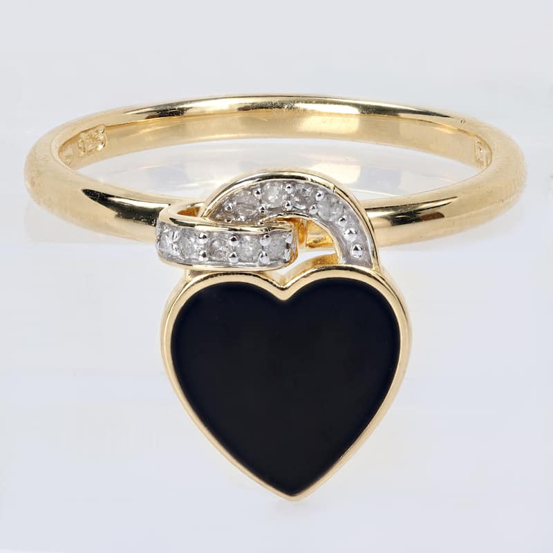 Miadora Created White Sapphire Diamond Accent Heart Enamel Ring in Yellow Plated Sterling Silver