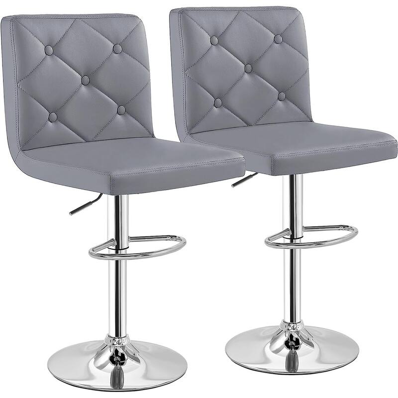 VECELO Bar Stools Set of 2 Armless Adjustable Swivel Modern PU Leather Button Barstools Four Colors are Available - Grey