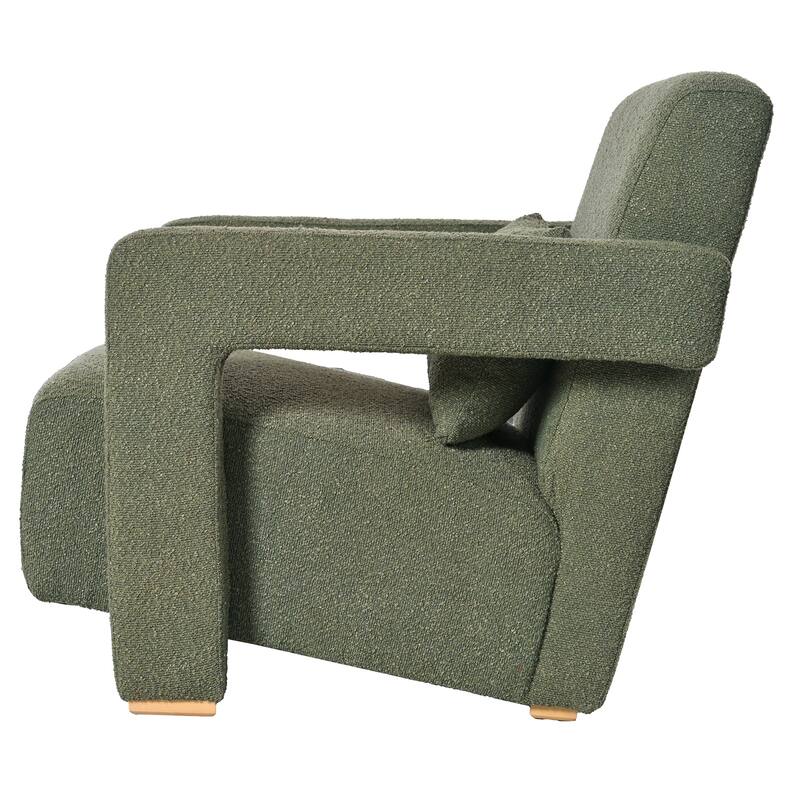 Boucle Fabric Accent Chair Set of 2 with Right-Angle Armrests, Ergonomic Lumbar Support, and Square Wooden Legs
