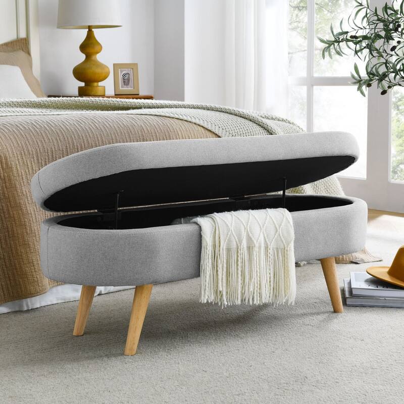 Oval Storage Bench with Rubber Wood Legs
