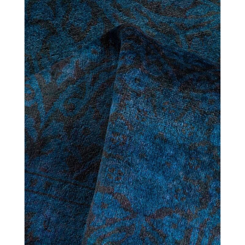 Overton Hand Knotted Wool Vintage Inspired Modern Contemporary Overdyed Blue Runner Rug - 2' 8" x 10' 8"