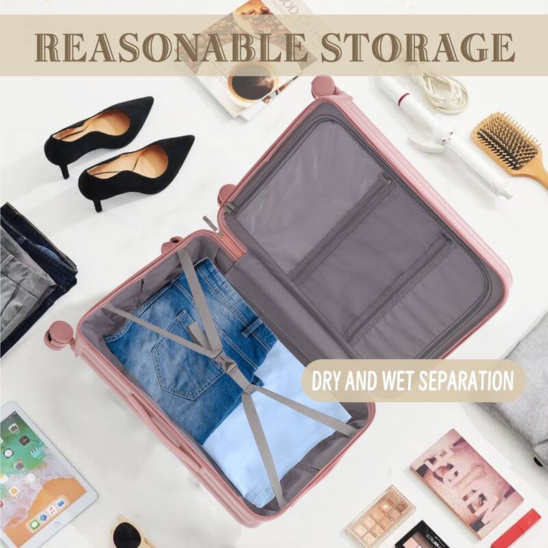 3 PCS Spinner Wheel ABS Luggage with Cup Holder, USB Port & Phone Holder