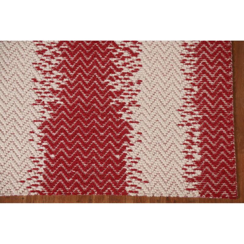 Hand Knotted Oriental 100% Wool Carpet Modern Chevron Red Moroccan Area Rug - 7' 0'' X 5' 1''