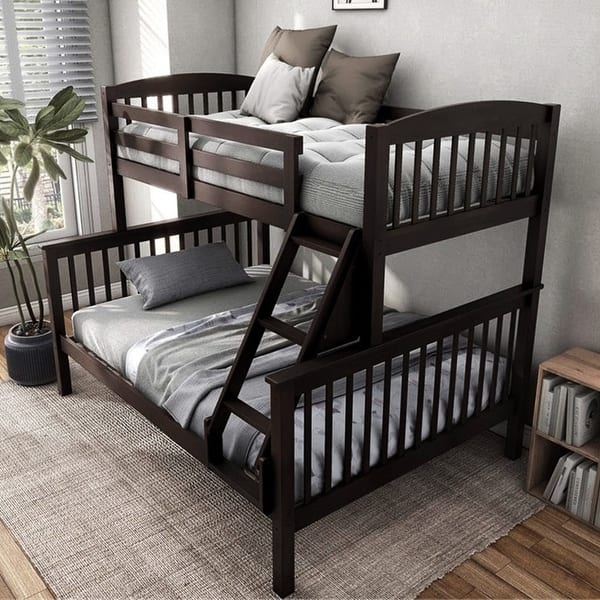 slide 2 of 20, Slat Design Twin over Full Bunk Bed with Angled Ladder in Dark Walnut Dark Walnut